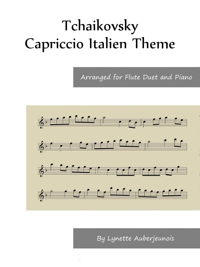 Sheet music cover for Capriccio Italien Theme flute duet and piano by Tchaikovsky