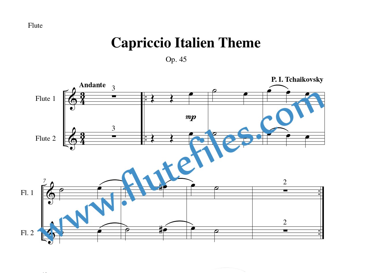 Flute part for Capriccio Italien Theme flute duet and piano sheet music by Tchaikovsky
