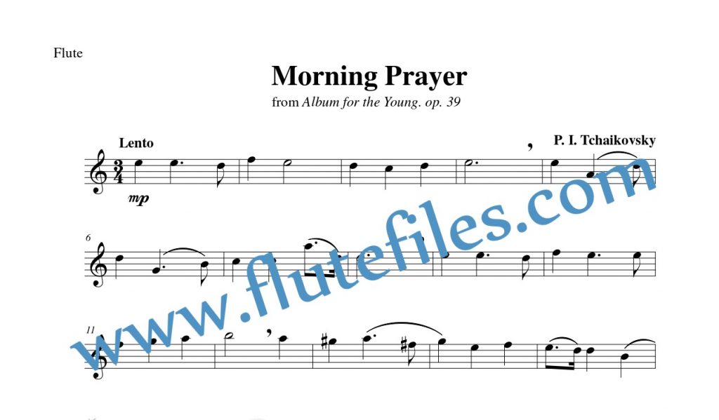 Flute part for Morning Prayer flute solo sheet music by Tchaikovsky