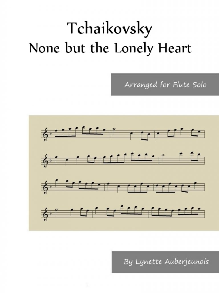 Sheet music cover for None But the Lonely Heart flute solo by Tchaikovsky