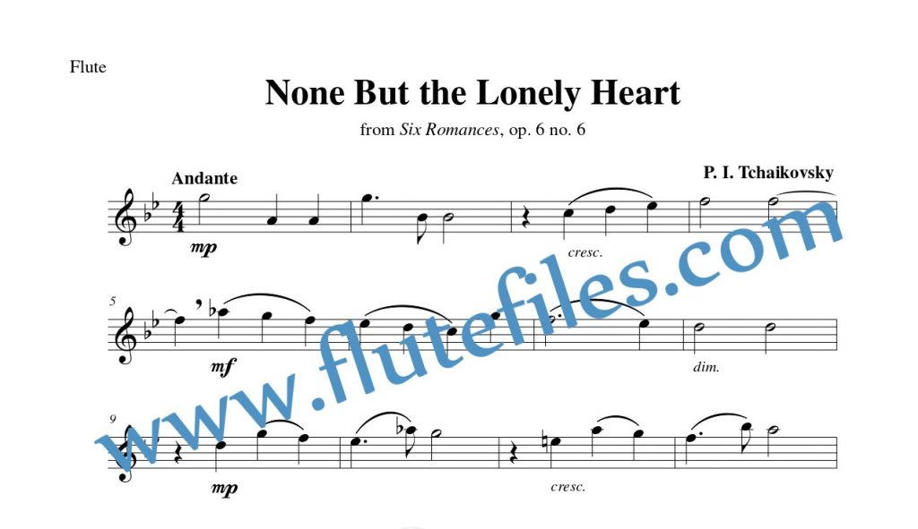 Flute part for None But the Lonely Heart flute solo sheet music by Tchaikovsky
