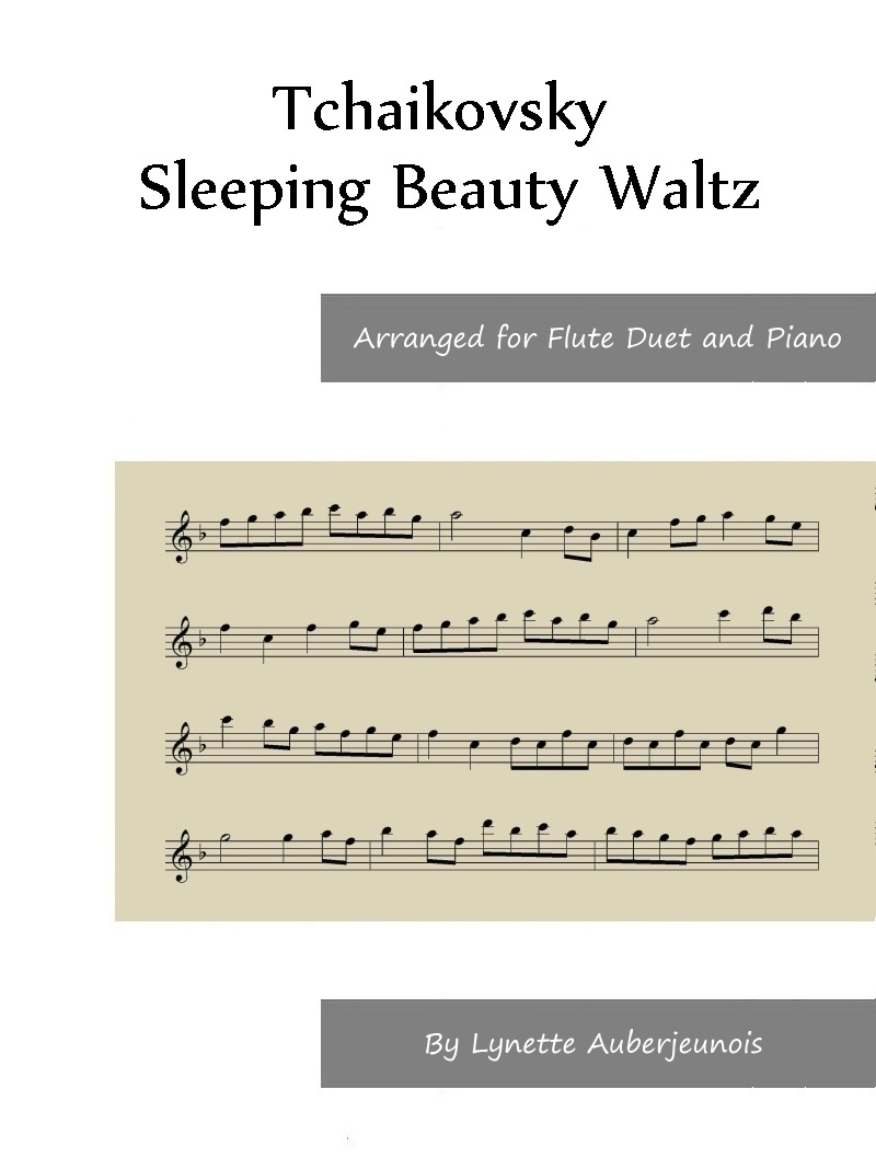 Sheet music cover for Sleeping Beauty Waltz flute duet and piano by Tchaikovsky