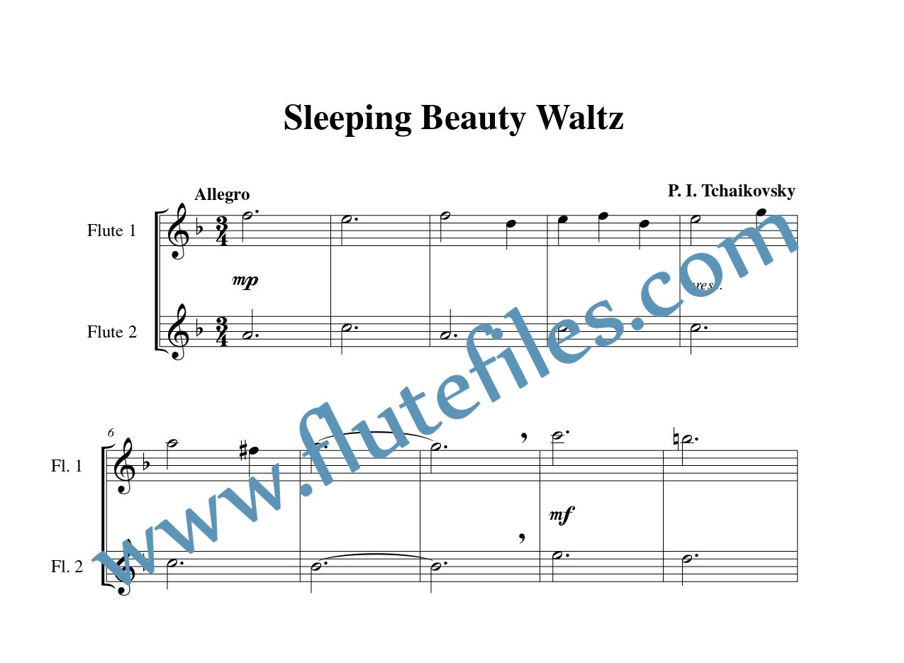 Flute part for Sleeping Beauty Waltz flute duet and piano sheet music by Tchaikovsky