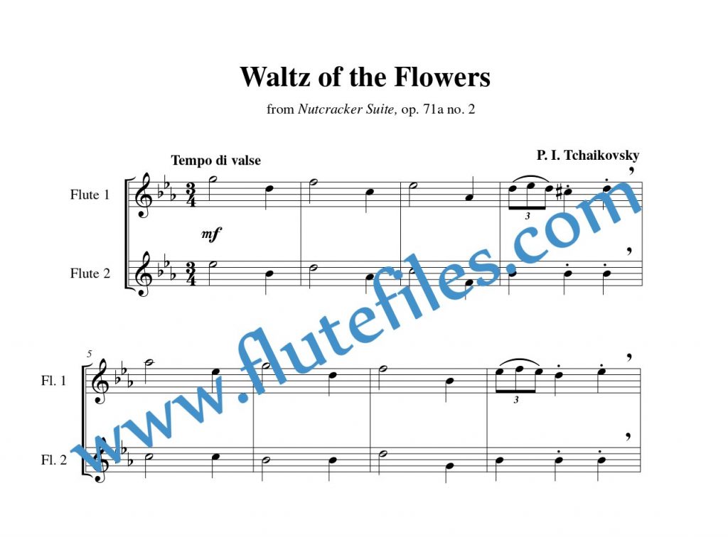 Waltz of the Flowers Theme flute duet sheet music by Tchaikovsky