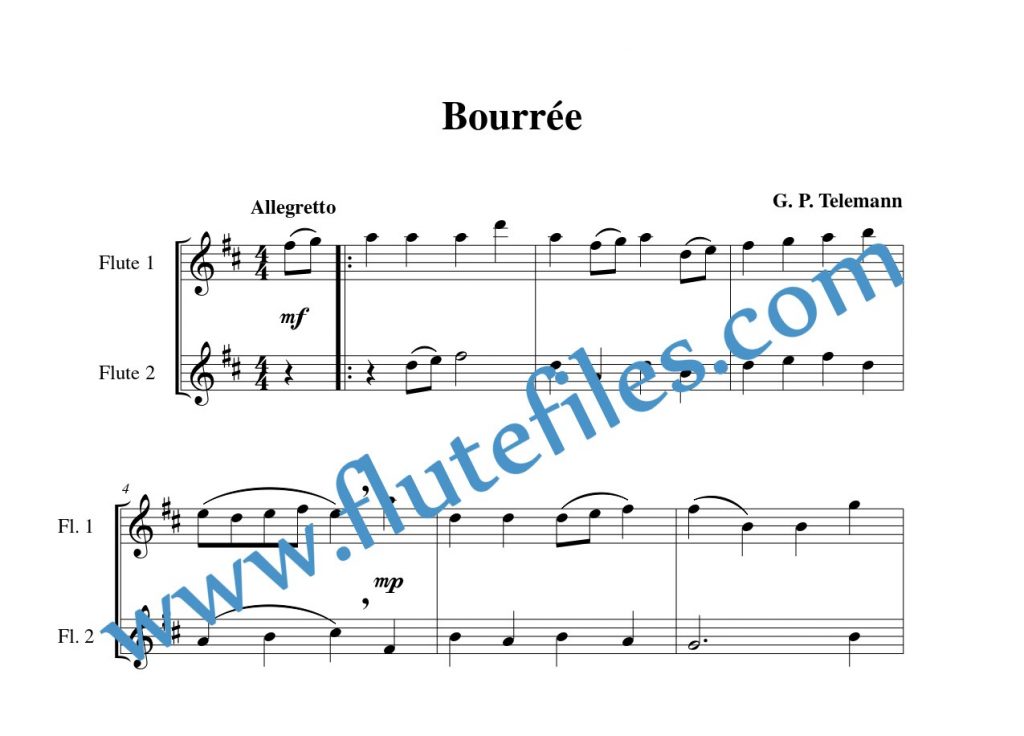 Bourrée flute duet sheet music by Telemann