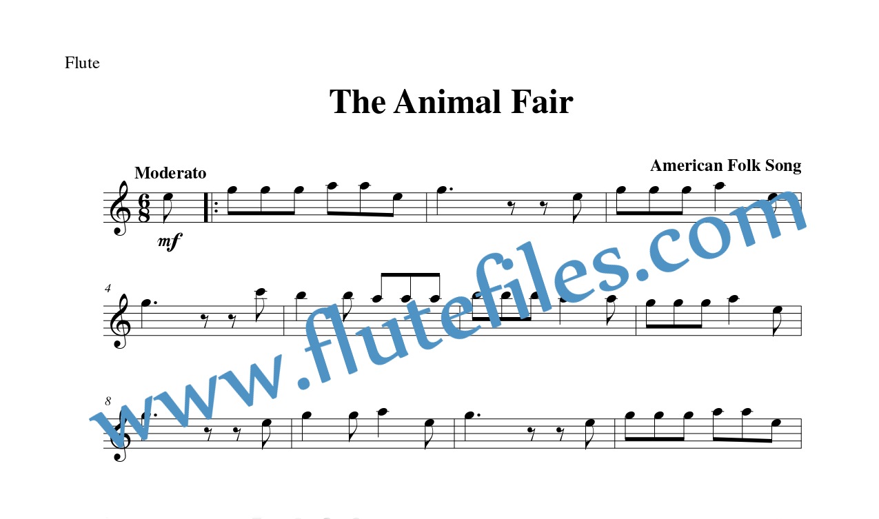 Flute part for The Animal Fair flute solo sheet music