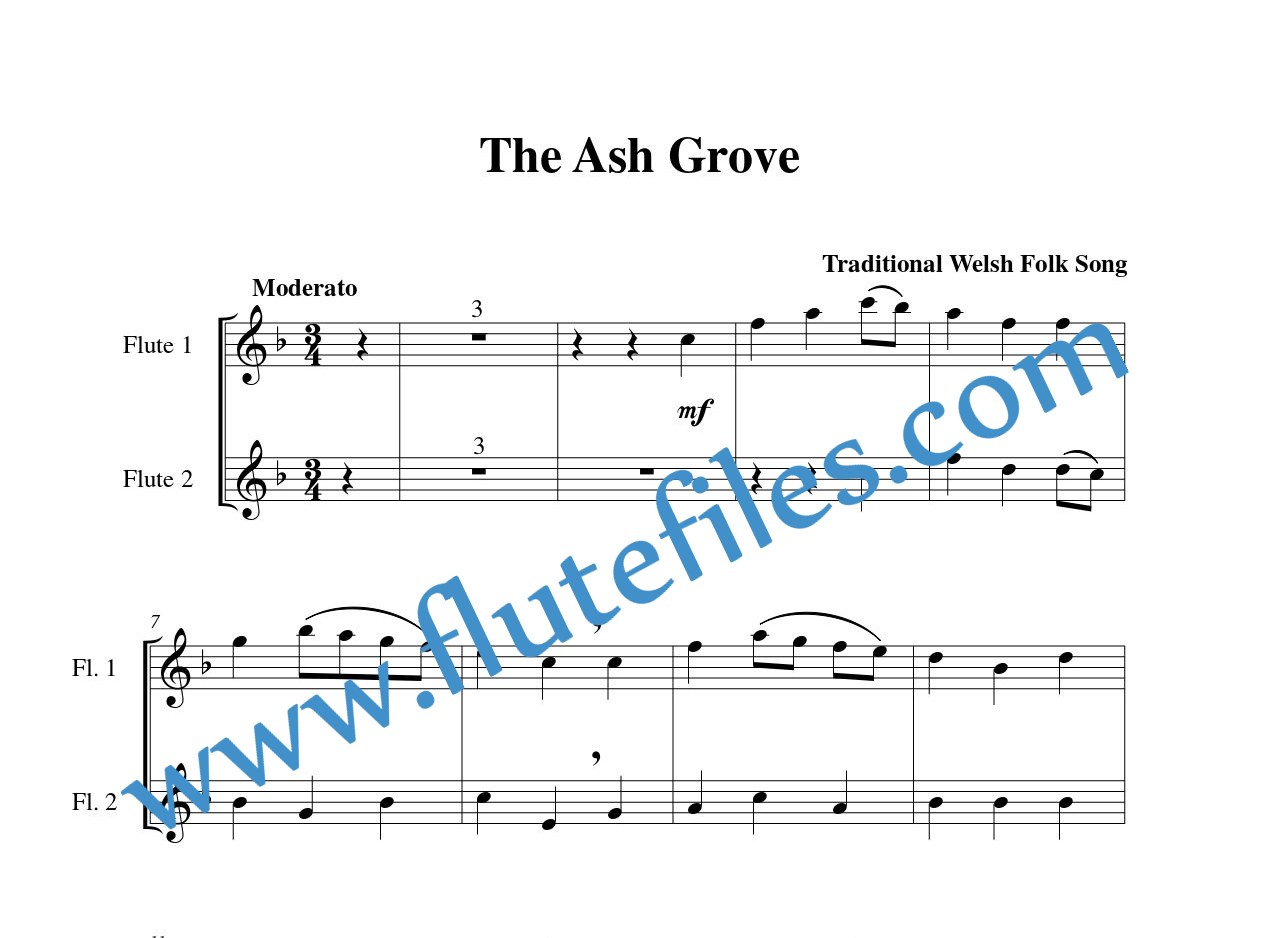 Flute part for The Ash Grove flute duet and piano sheet music