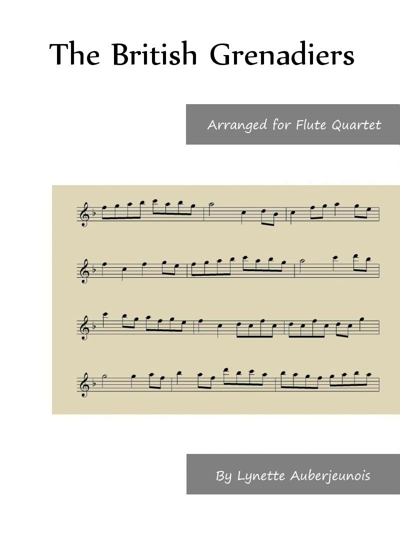 Sheet music cover for The British Grenadiers flute quartet