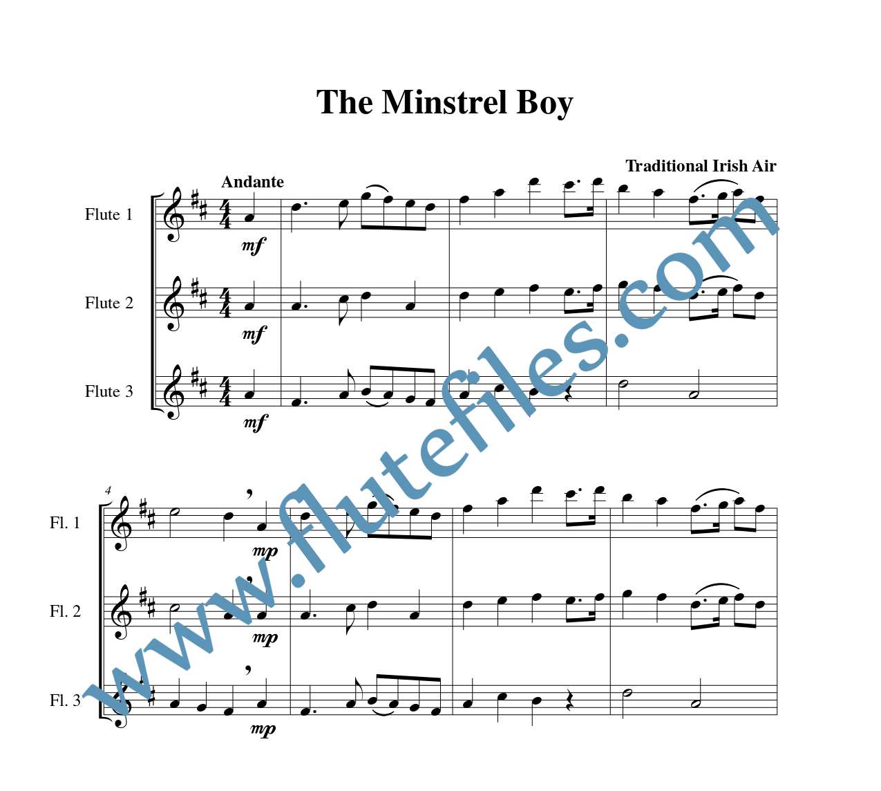 The Minstrel Boy flute trio sheet music