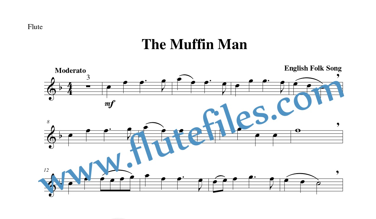Flute part for The Muffin Man flute solo sheet music