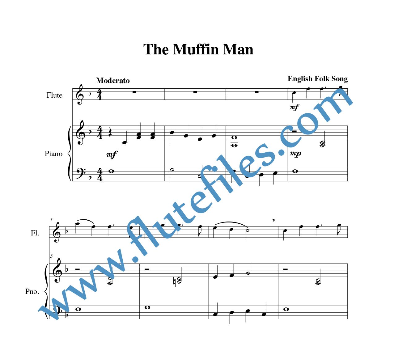 Piano accompaniment for The Muffin Man flute solo sheet music