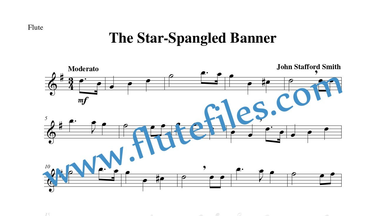 Flute part for The Star-Spangled Banner flute solo sheet music