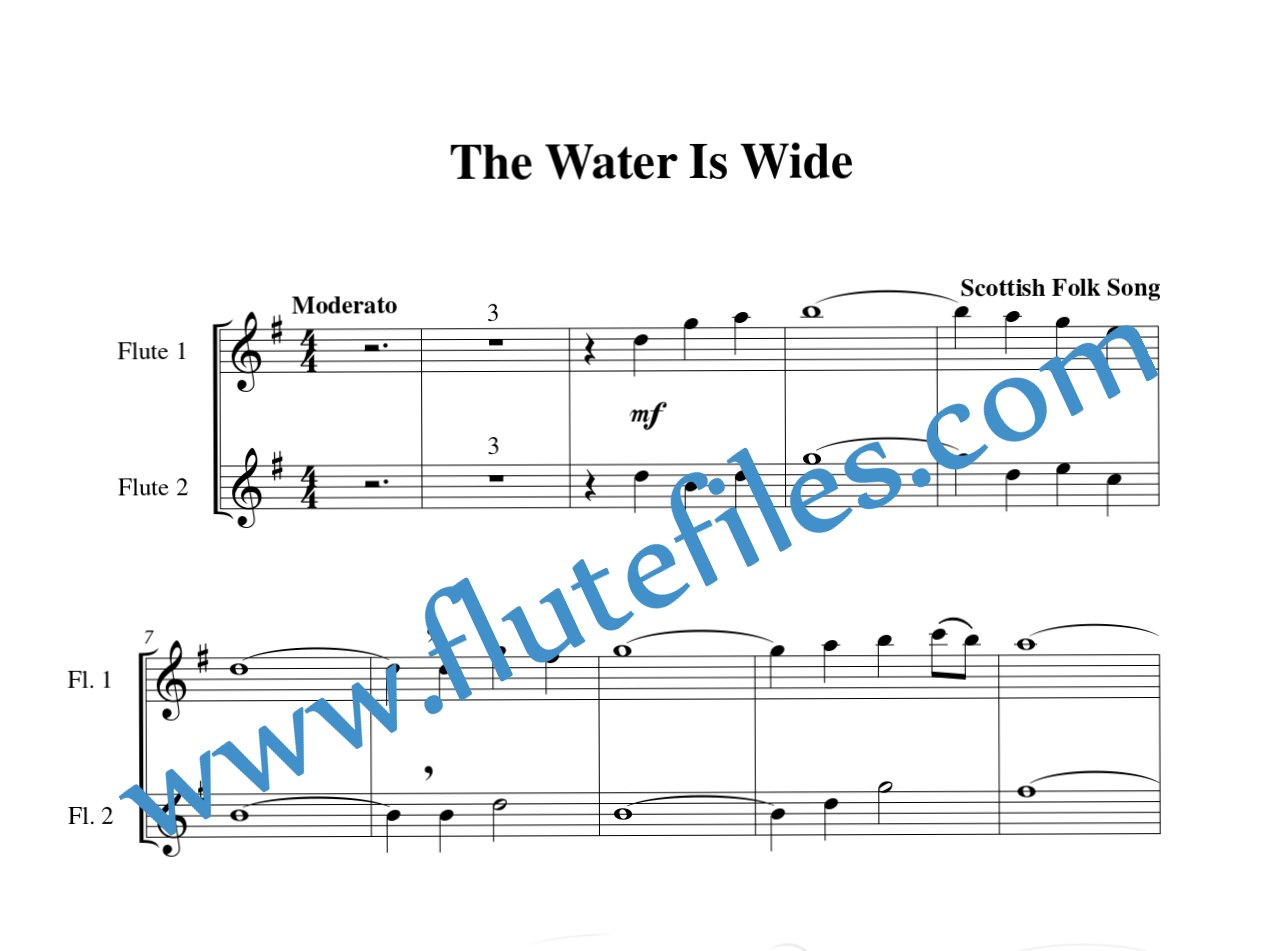 Flute part for The Water Is Wide flute duet and piano sheet music