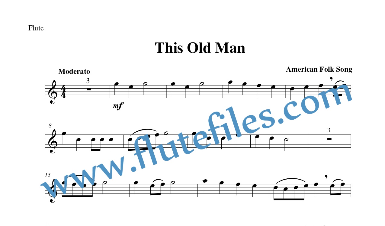 Flute part for This Old Man flute solo sheet music