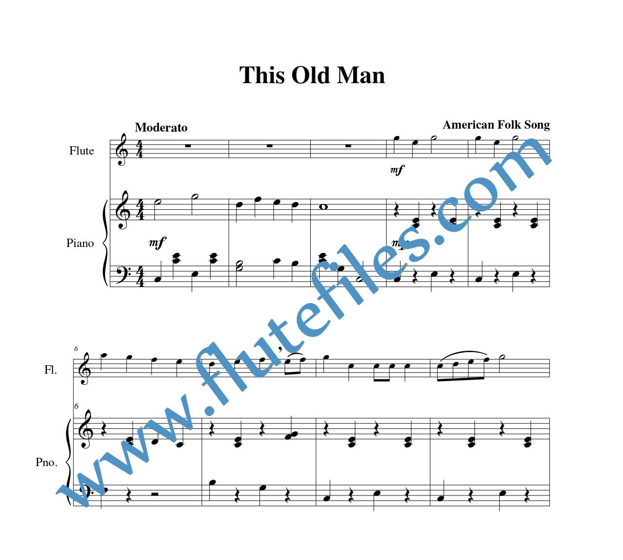 Piano accompaniment for This Old Man flute solo sheet music