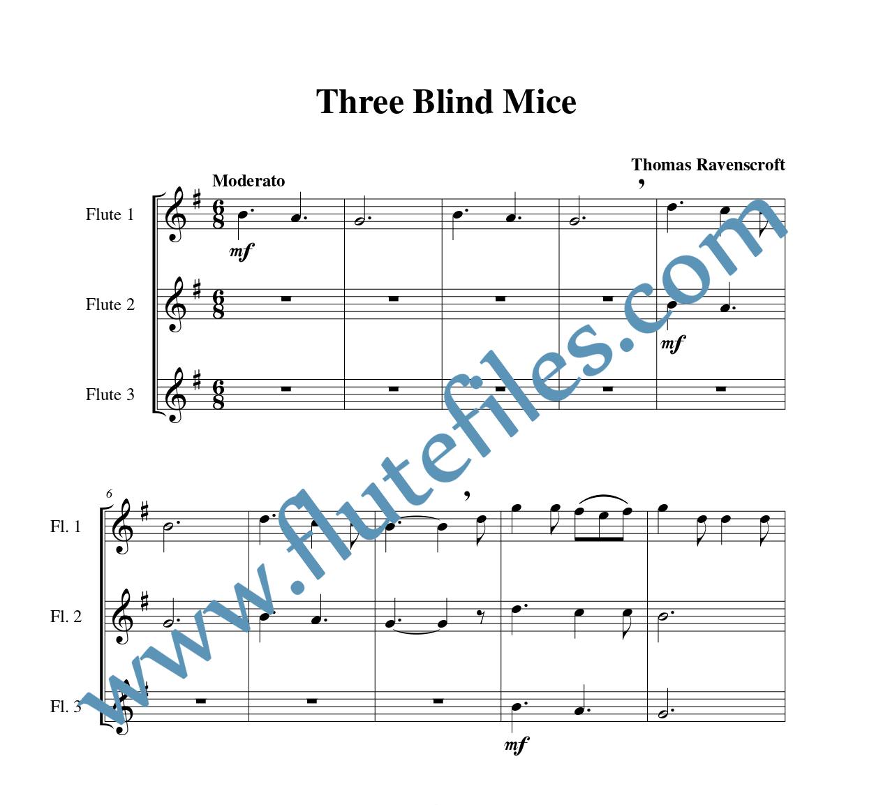 Three Blind Mice flute trio sheet music