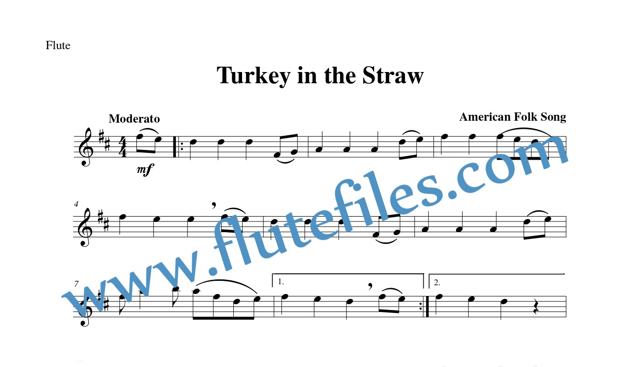 Flute part for Turkey in the Straw flute solo sheet music
