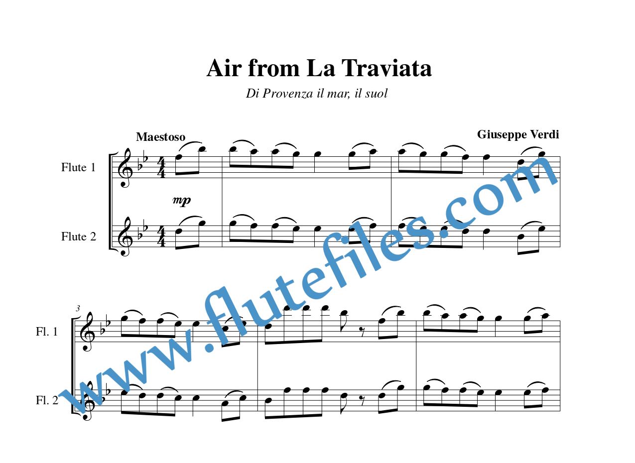 Air from La Traviata flute duet sheet music by Verdi