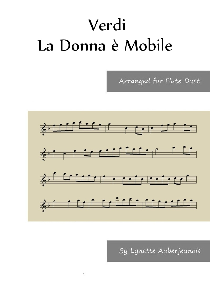 Sheet music cover for La Donna è Mobile flute duet by Verdi