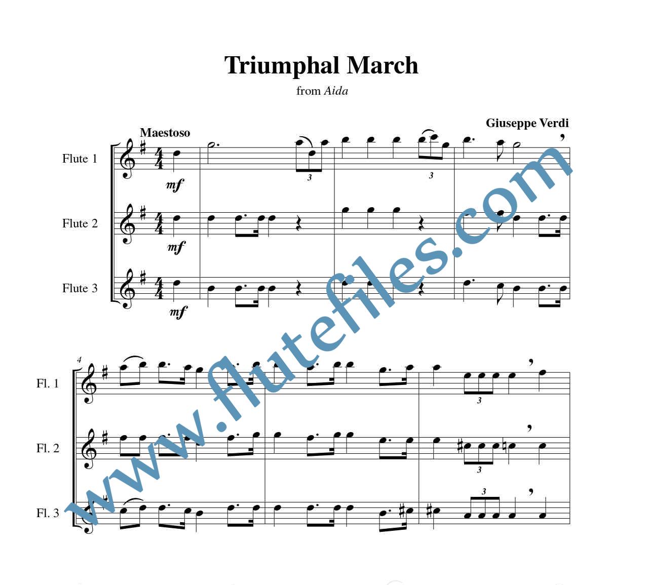 Triumphal March flute trio sheet music by Verdi