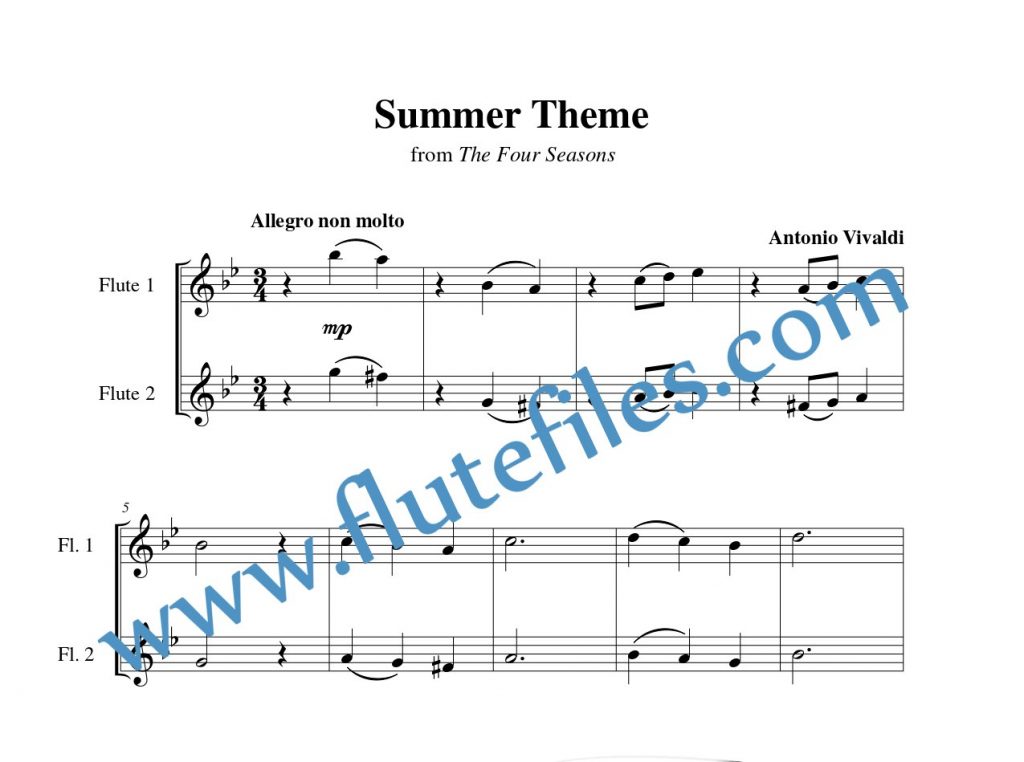 Summer Theme flute duet sheet music by Vivaldi