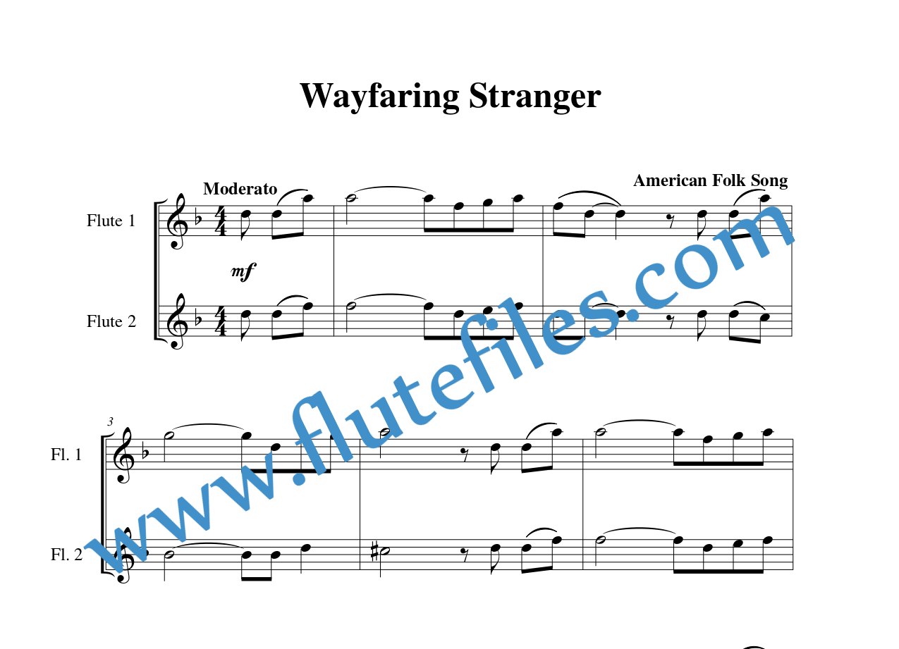 Wayfaring Stranger flute duet sheet music