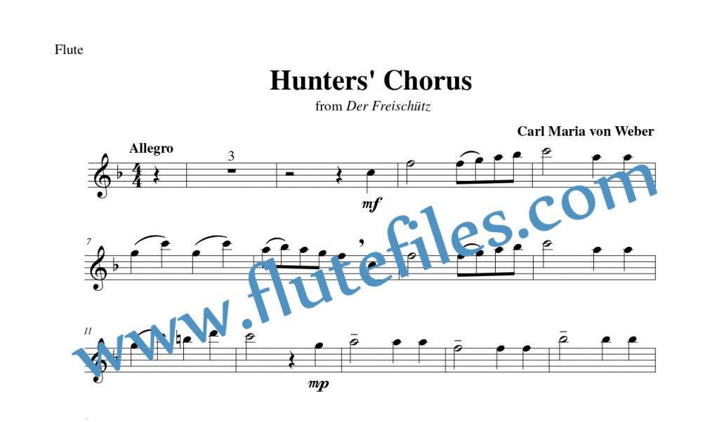 Flute part for Hunters Chorus flute solo sheet music by Weber