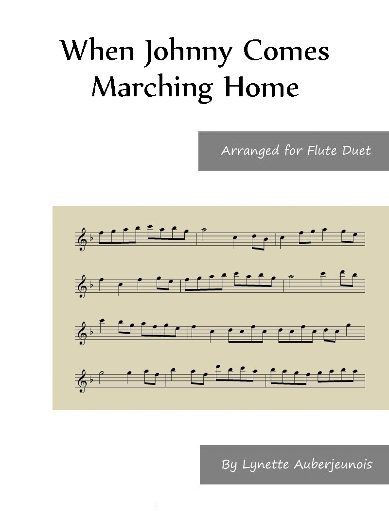 Sheet music cover for When Johnny Comes Marching Home flute duet