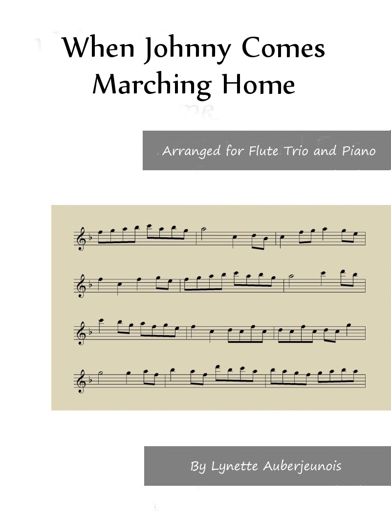 Sheet music cover for When Johnny Comes Marching Home flute trio and piano