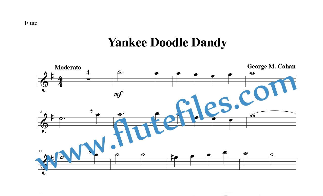 Flute part for Yankee Doodle Dandy flute solo sheet music