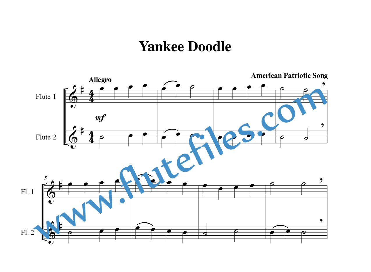 Yankee Doodle flute duet sheet music