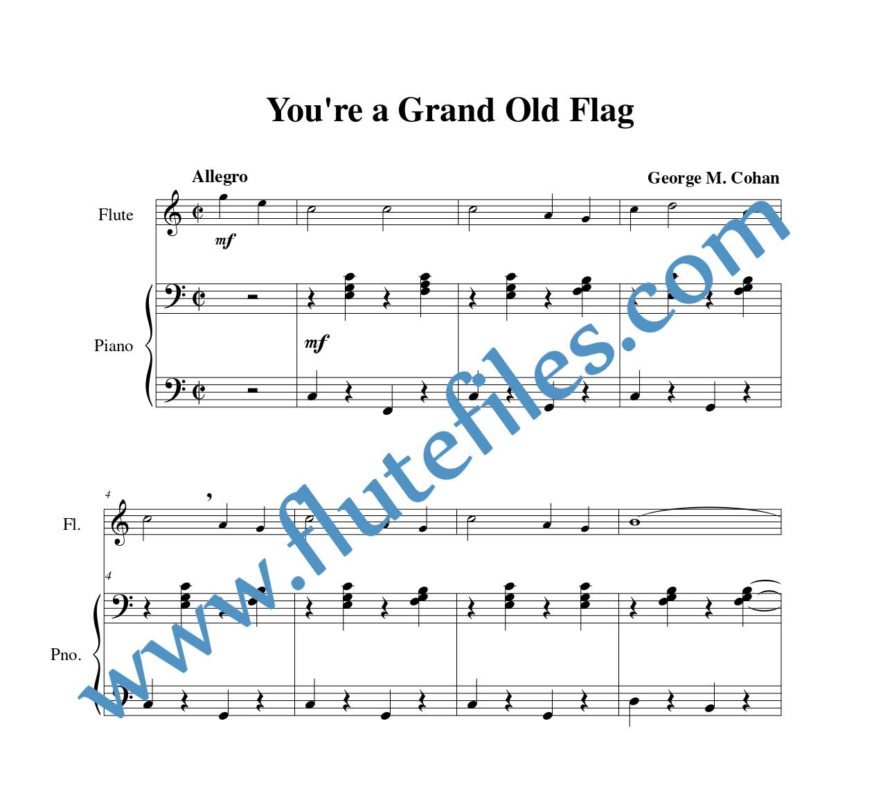 Piano accompaniment for Youre a Grand Old Flag flute solo sheet music