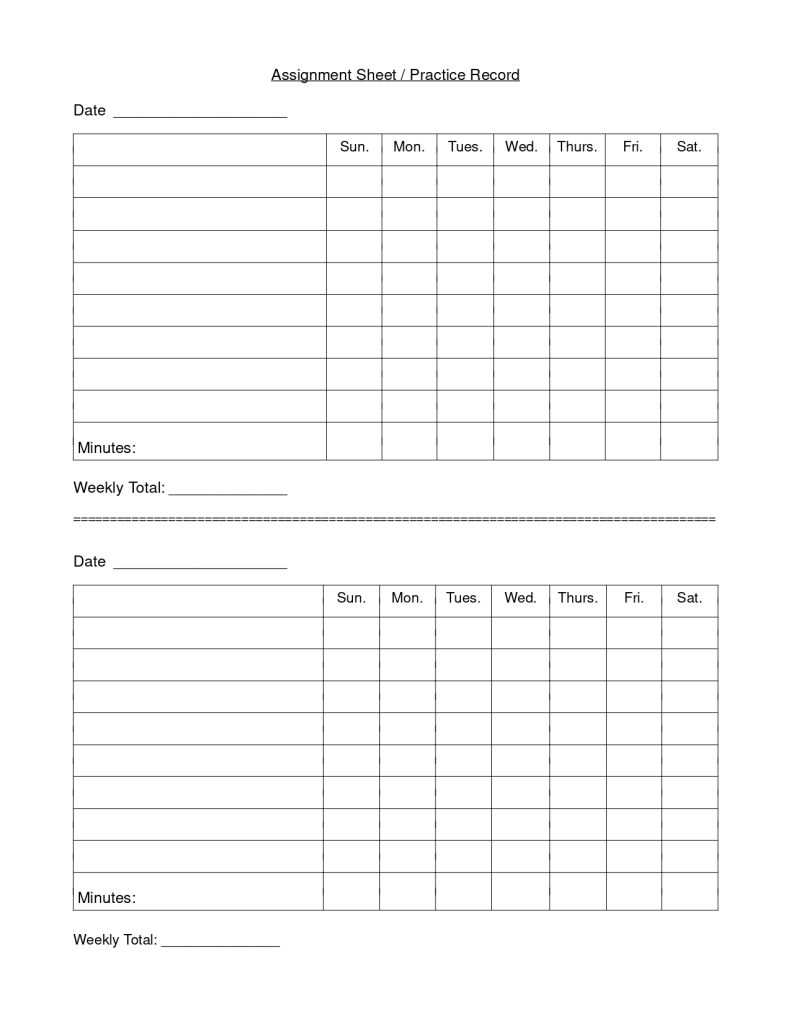 Lesson assignment sheet and practice record